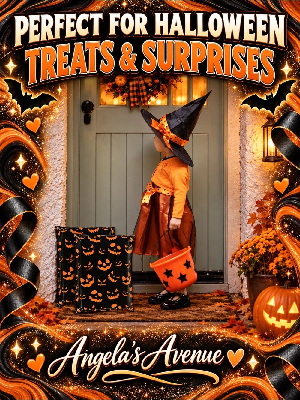 POLY MAILERS HALLOWEEN ORANGE PUMPKIN FACE (25 Pack) SIZE 10 × 13